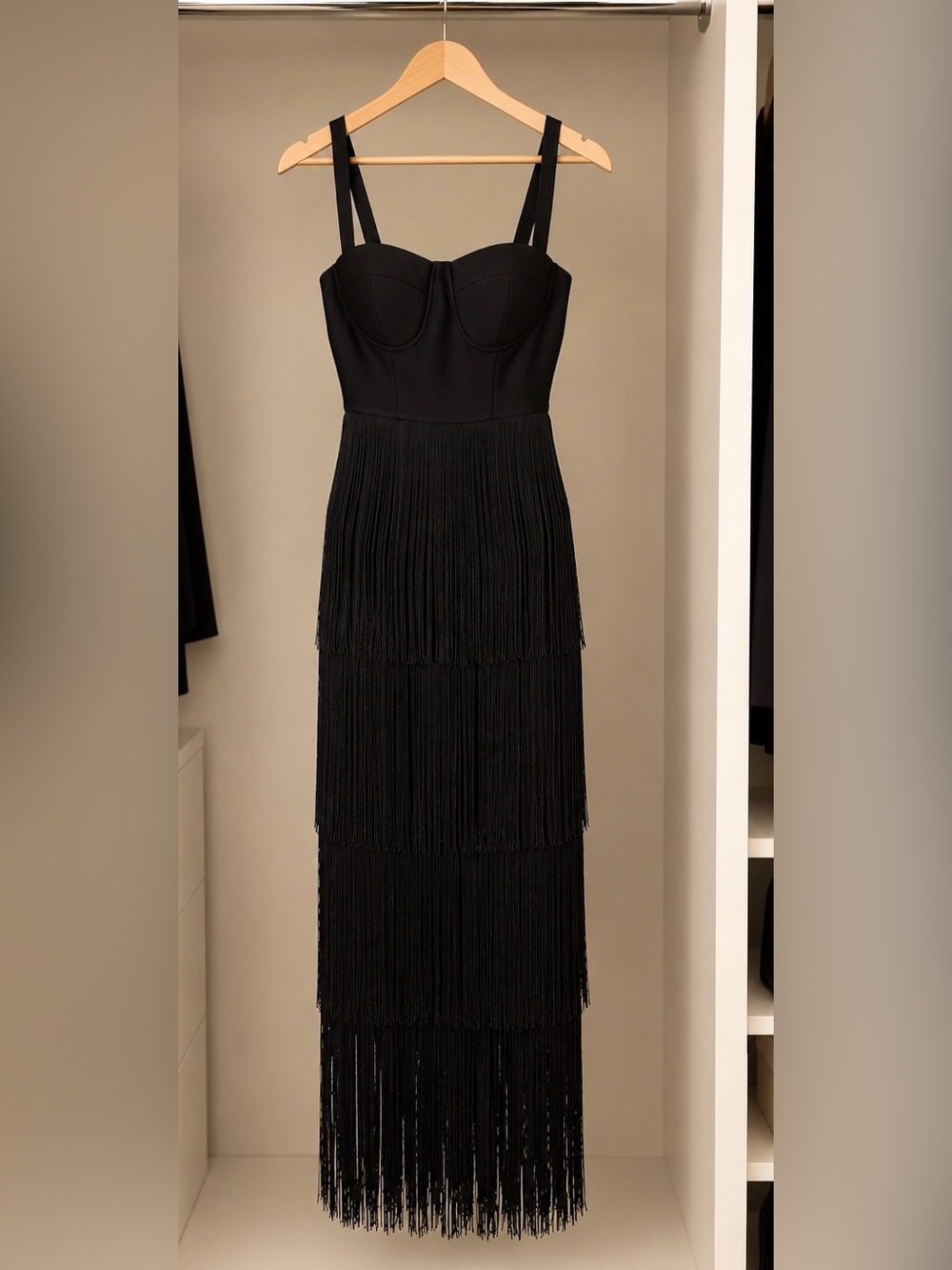 NOVALUXE Black Fringe Bodycon Dress